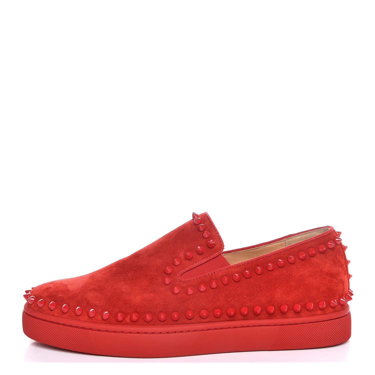 CHRISTIAN LOUBOUTIN Mens Suede Spikes Pik Boat Flat 39 Red 328290 