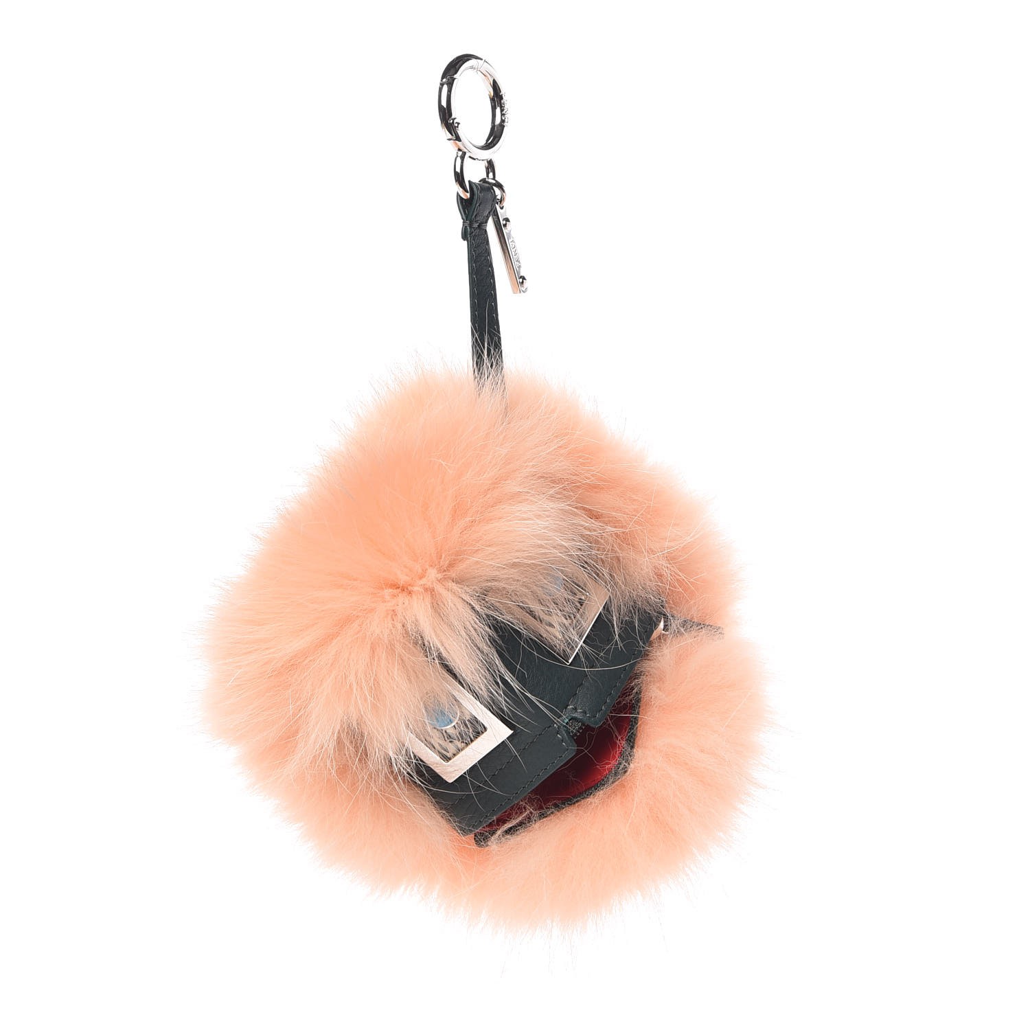 FENDI Fox Mink Fur Bag Bug Charm Coin Purse Palmspring English Green 347127