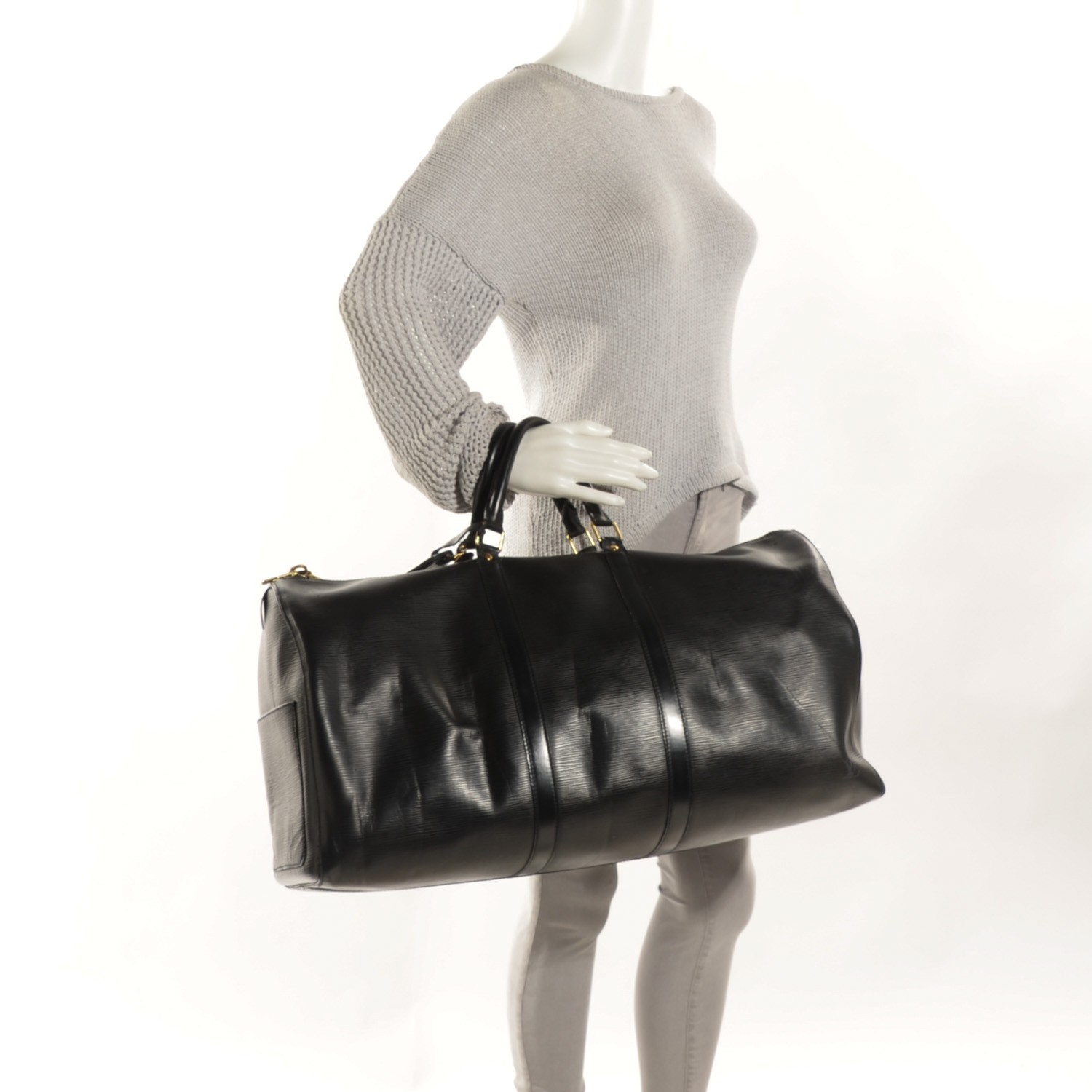 louis vuitton black epi leather keepall 55