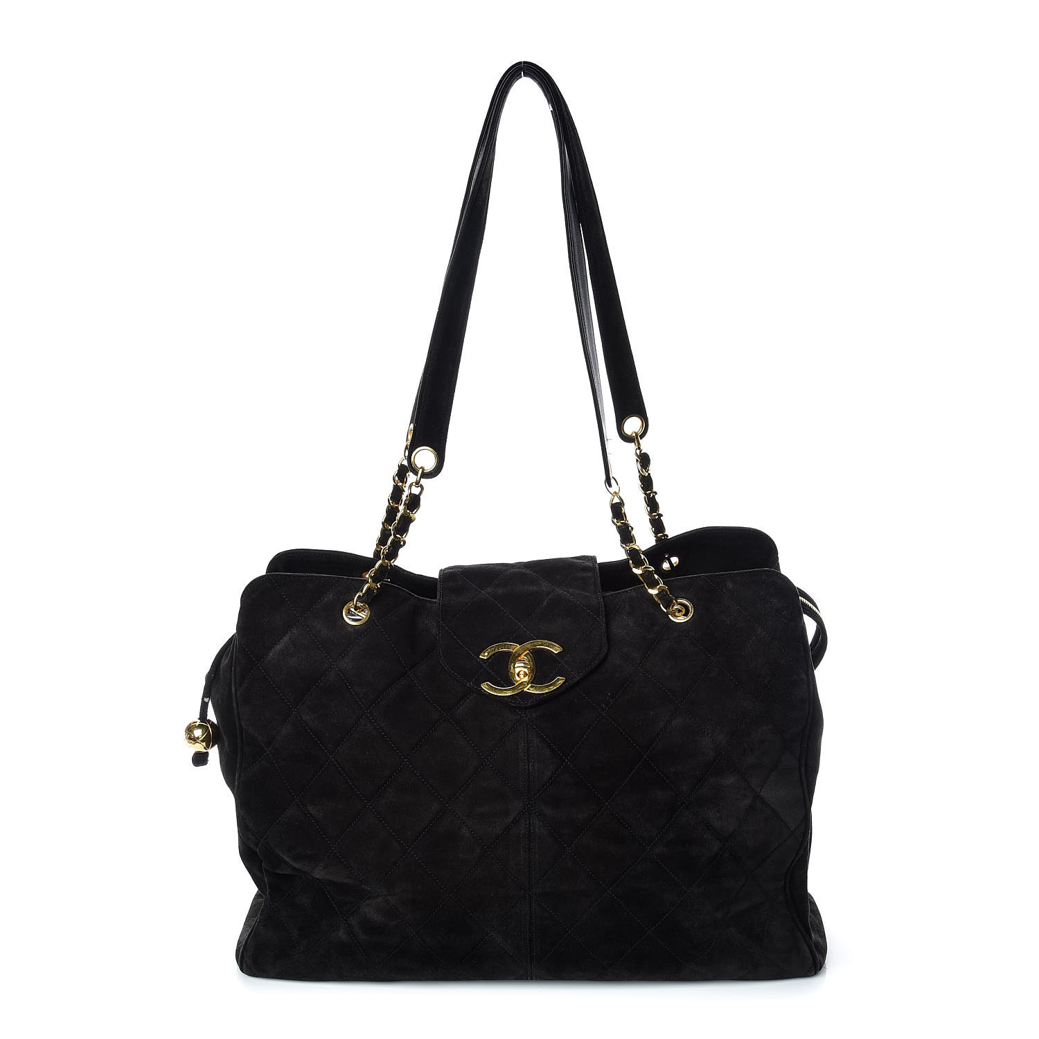 black quilted weekender bag