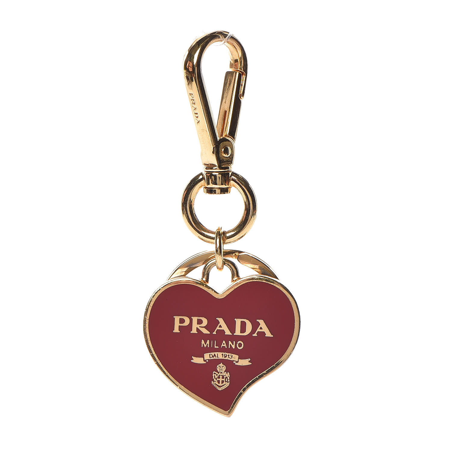 PRADA Metal Logo Heart Keychain Red 