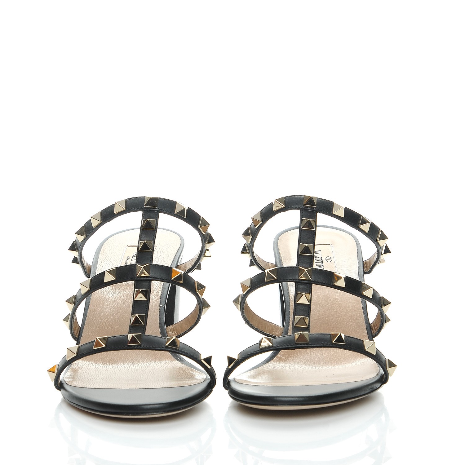 VALENTINO Calfskin Rockstud Mule Sandals 41 Black 209764