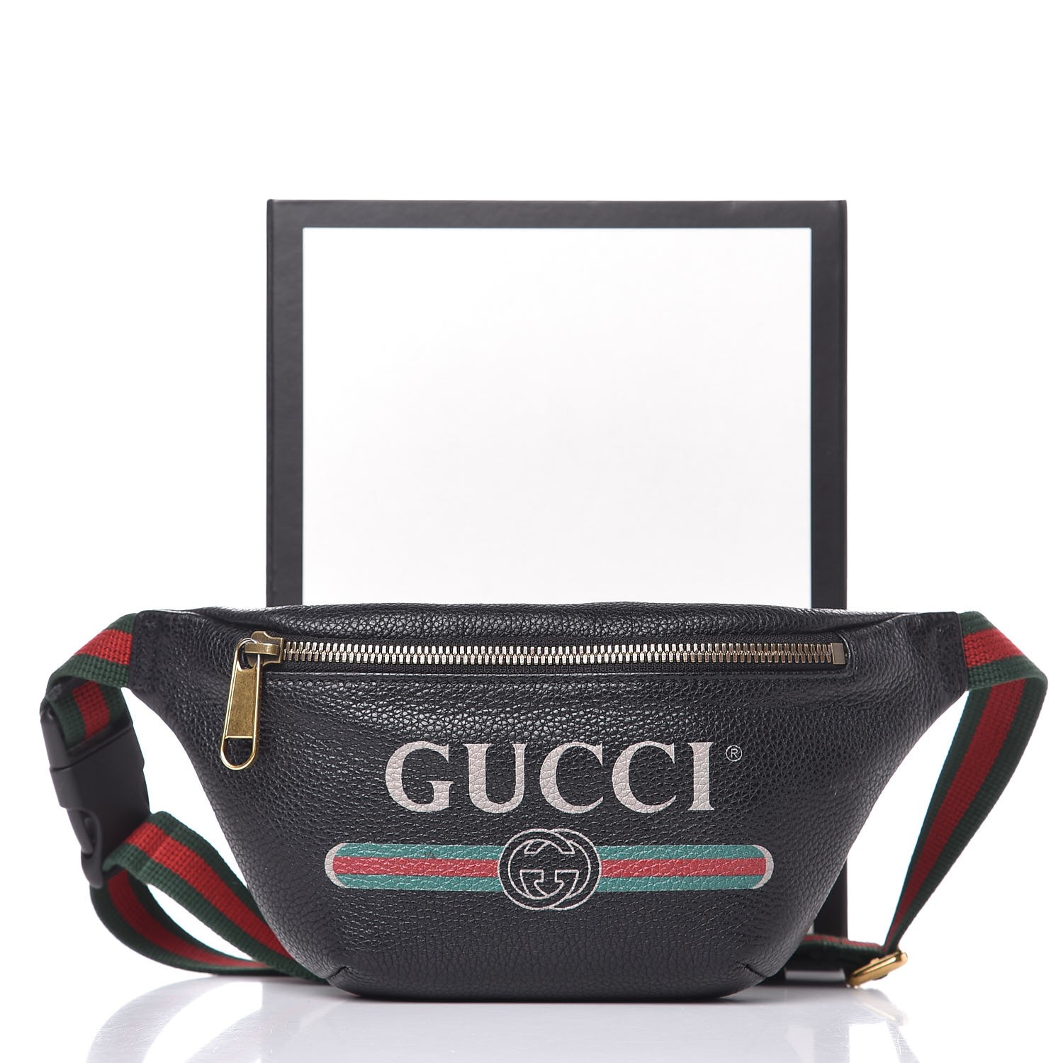 GUCCI Grained Calfskin Gucci Print Small Belt Bag Black 323929