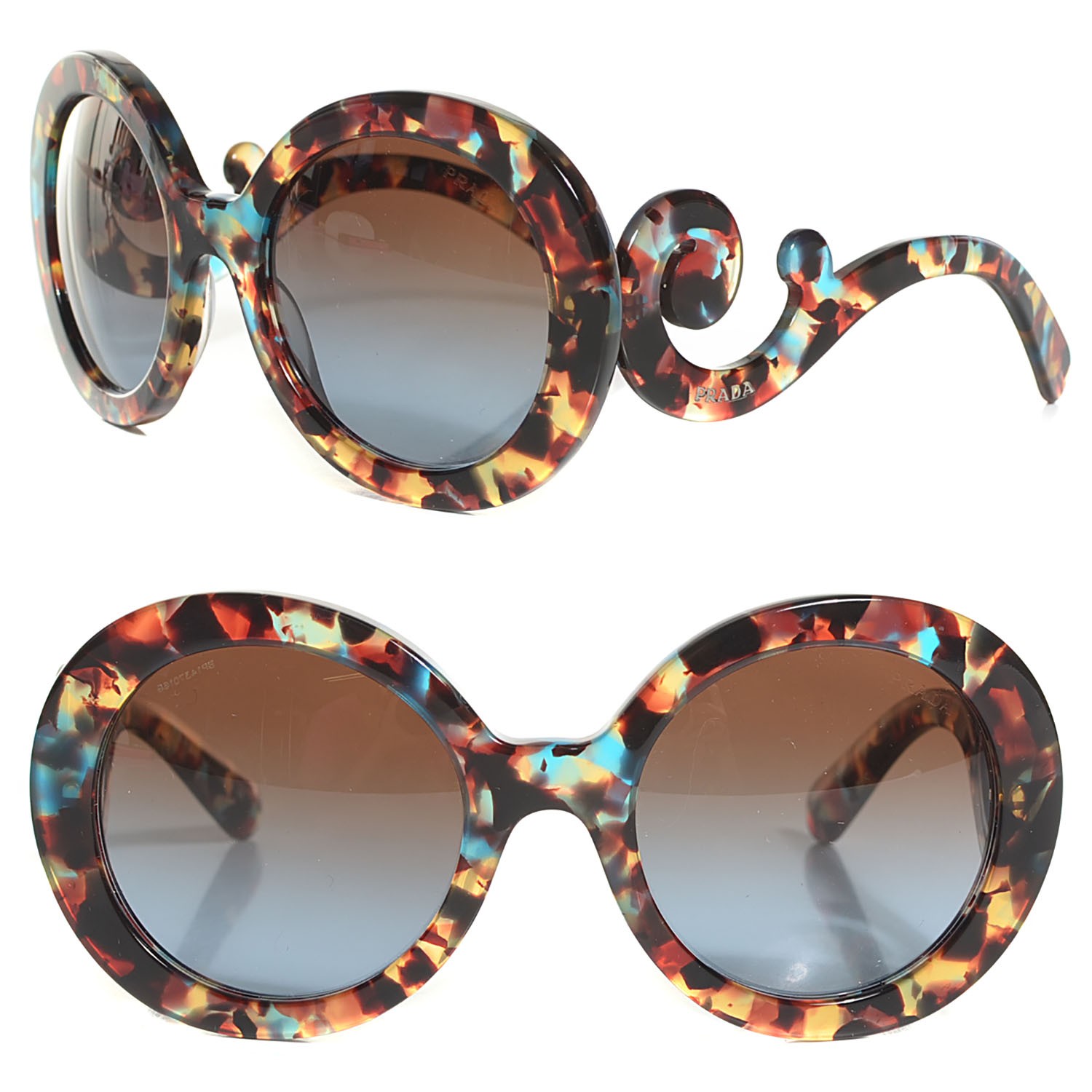 PRADA Tortoise Shell Round Baroque Sunglasses SPR 27N 100123 | FASHIONPHILE