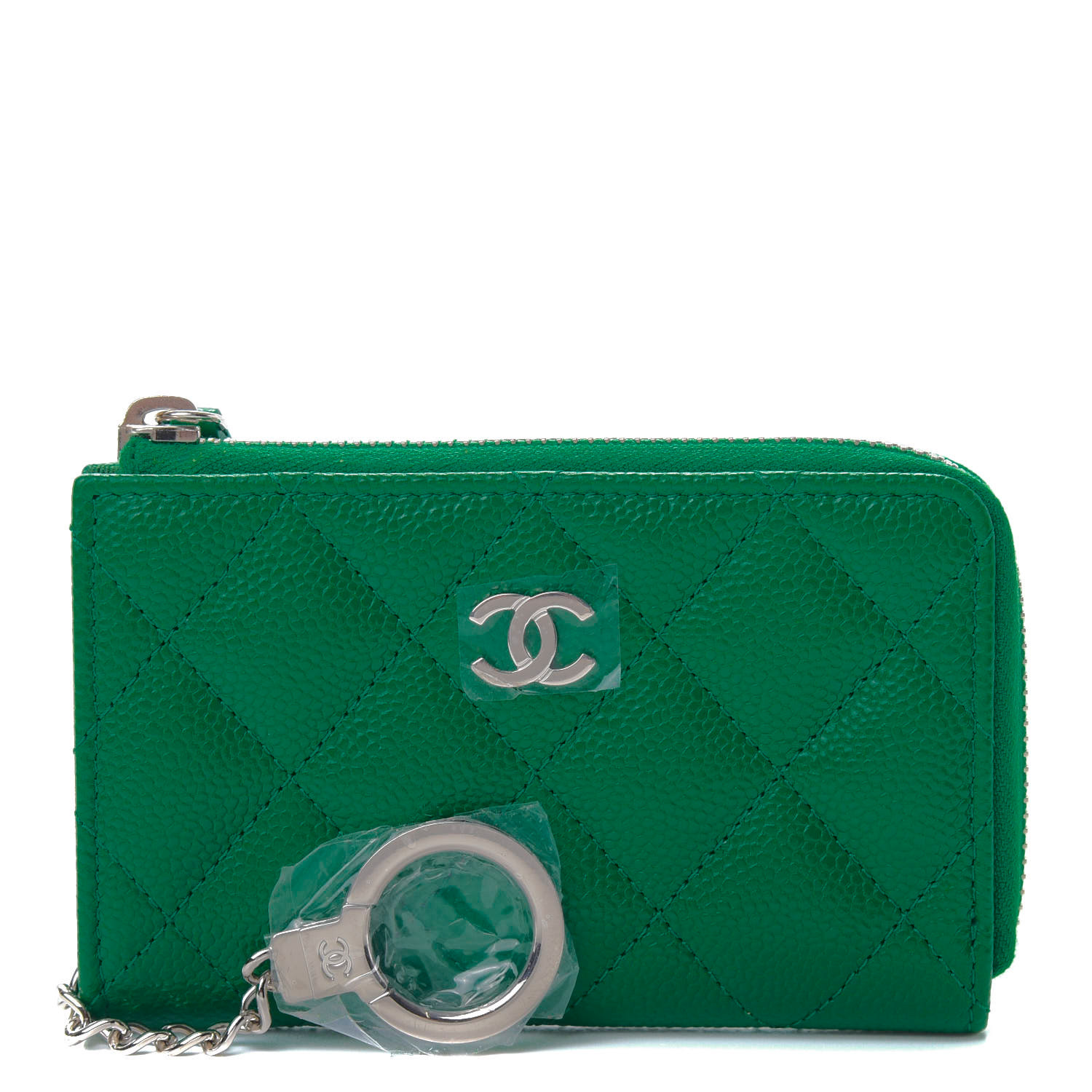 CHANEL Caviar Quilted Zipped Key Holder Case Green 696765 | FASHIONPHILE