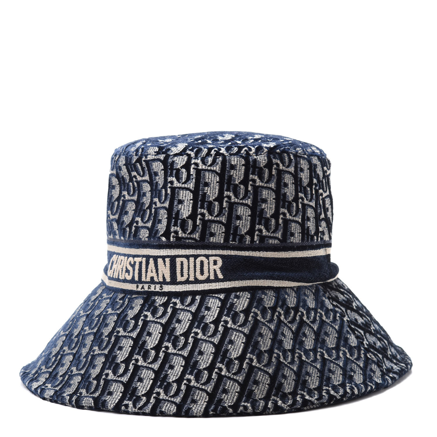 CHRISTIAN DIOR Velvet Oblique Large Brim Bucket Hat 58 Bleu Marine