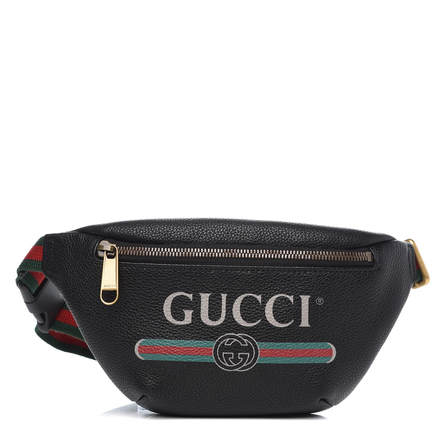 black gucci fanny pack with writing