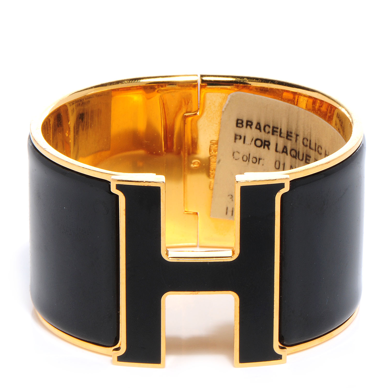 HERMES Enamel Clic Clac H Bracelet Extra Wide PM Black 65025