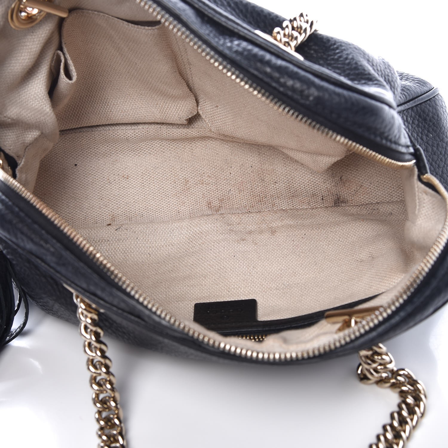 GUCCI Pebbled Calfskin Soho Chain Small Shoulder Bag Black 308910