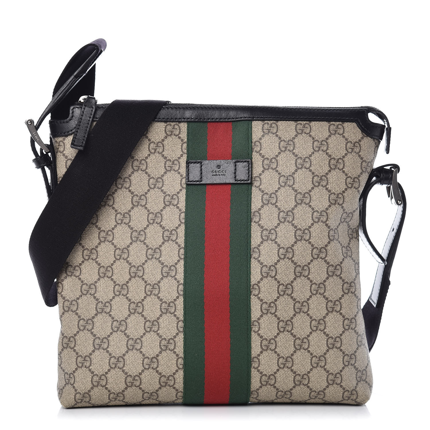 GUCCI GG Supreme Monogram Web Messenger Bag Black 383917