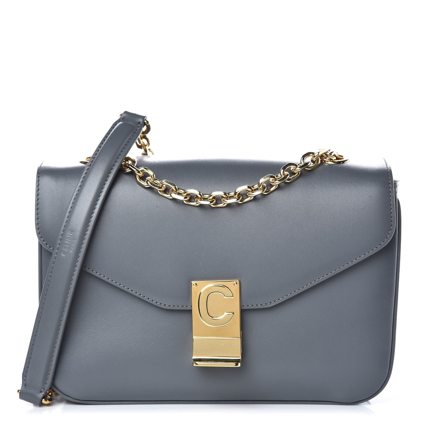 CELINE Shiny Calfskin Medium C Bag Medium Grey 480009