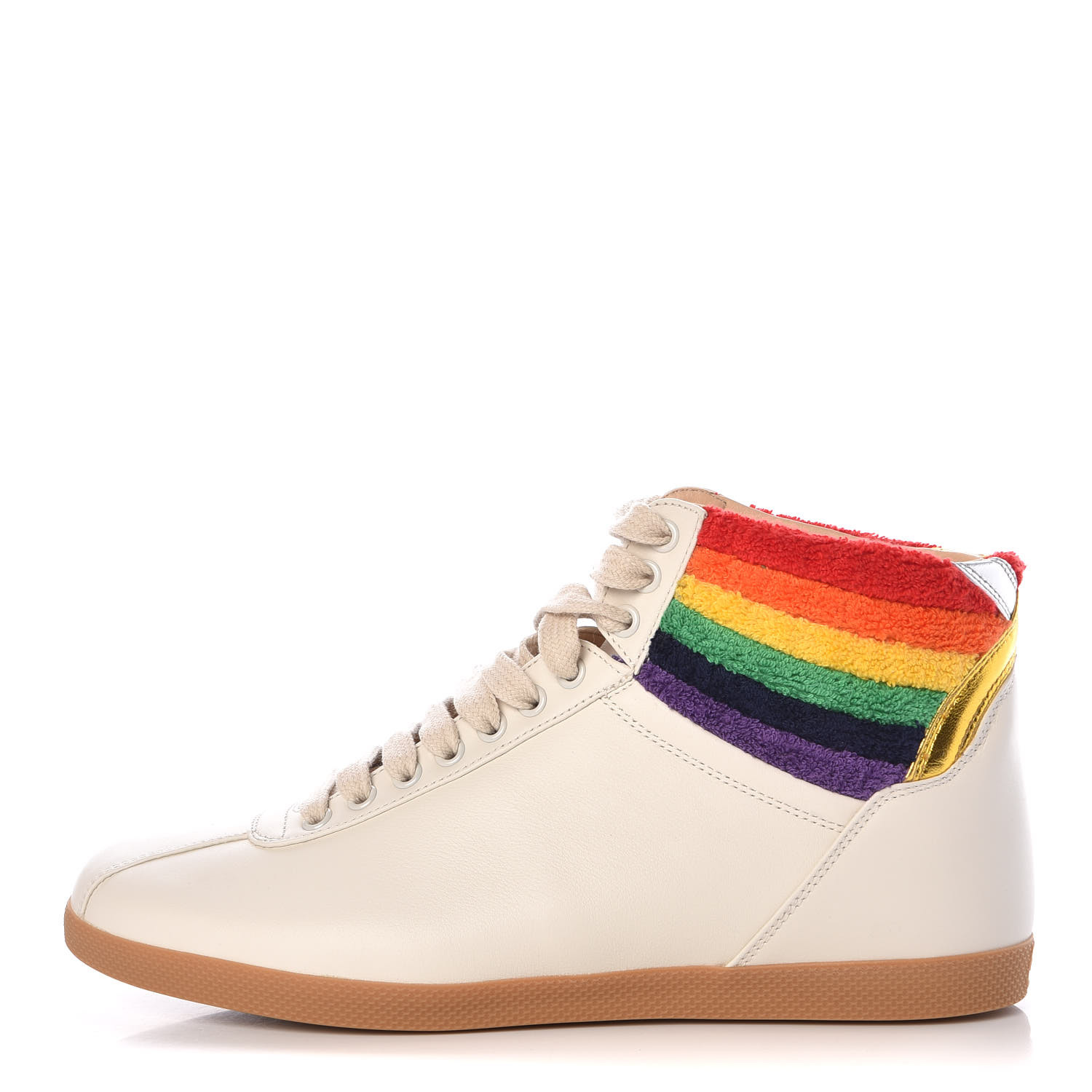GUCCI Calfskin Mens Bambi Rainbow High Top Sneakers 8.5 Mystic White 383812