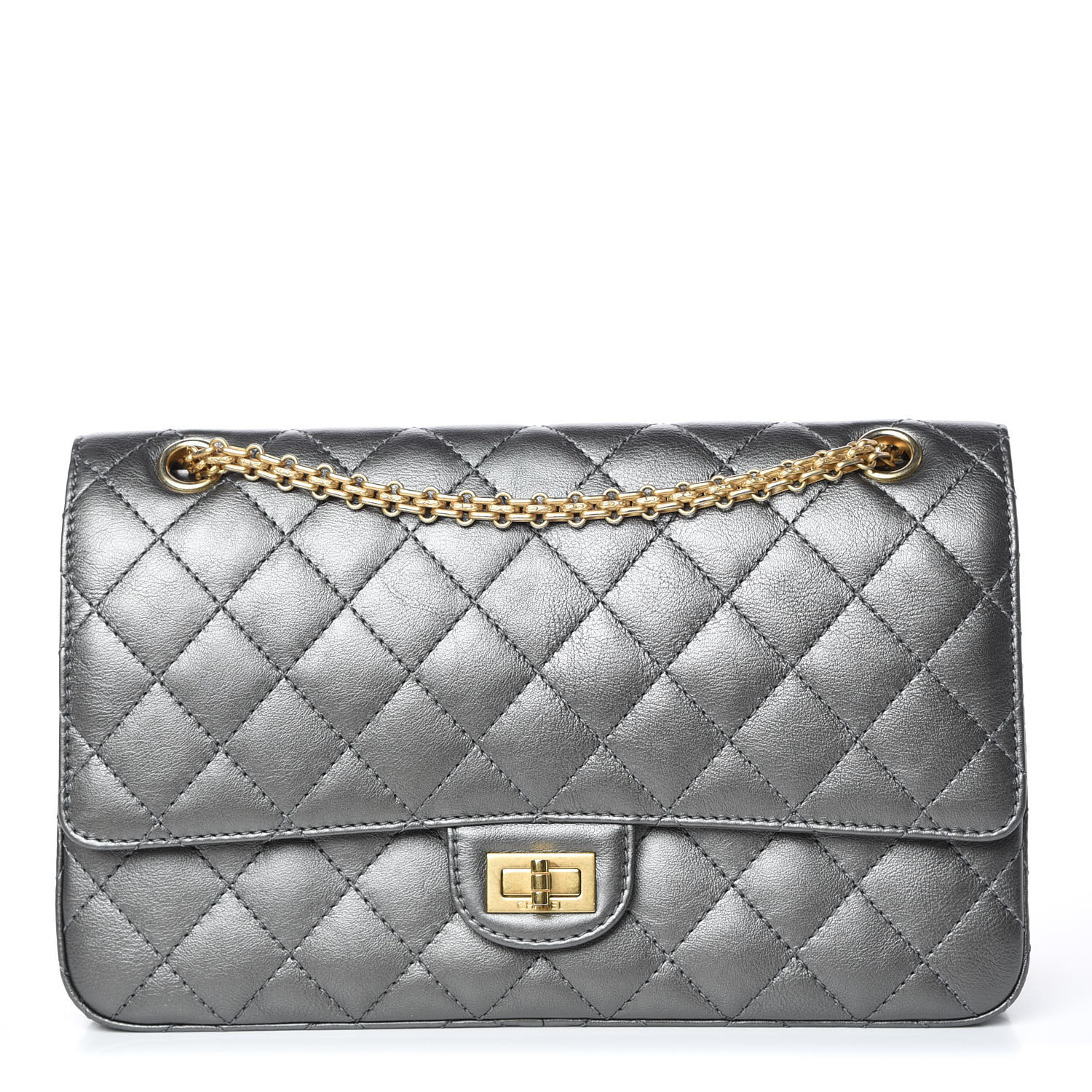 CHANEL Metallic Calfskin Quilted 2.55 Reissue 226 Flap Charcoal 383004