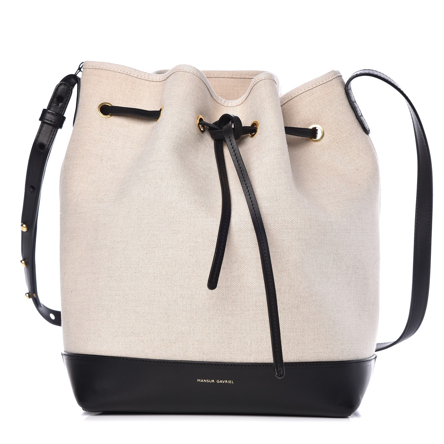 Mansur Gavriel Canvas Calfskin Bucket Bag Creme Black 326971 Mansur Gavriel Canvas Calfskin Bucket Bag Creme Black 326971