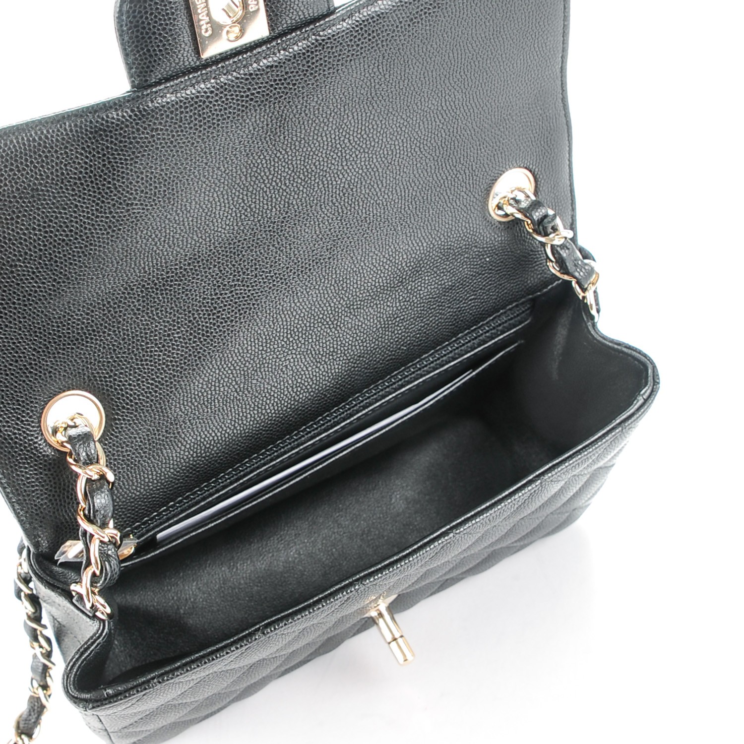 caviar quilted mini top handle rectangular flap black