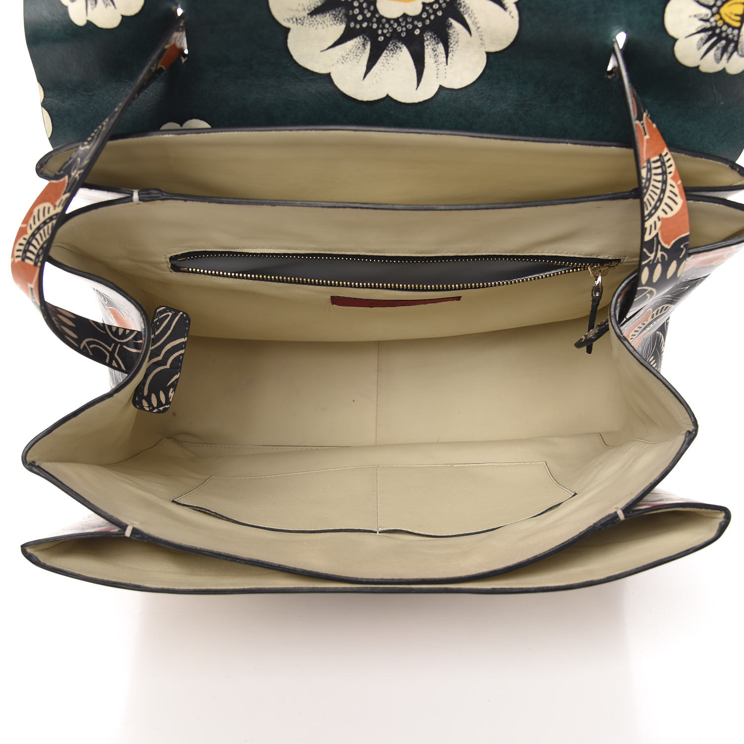 VALENTINO Calfskin Floral Print Mime Single Handle Bag Green 633080 ...