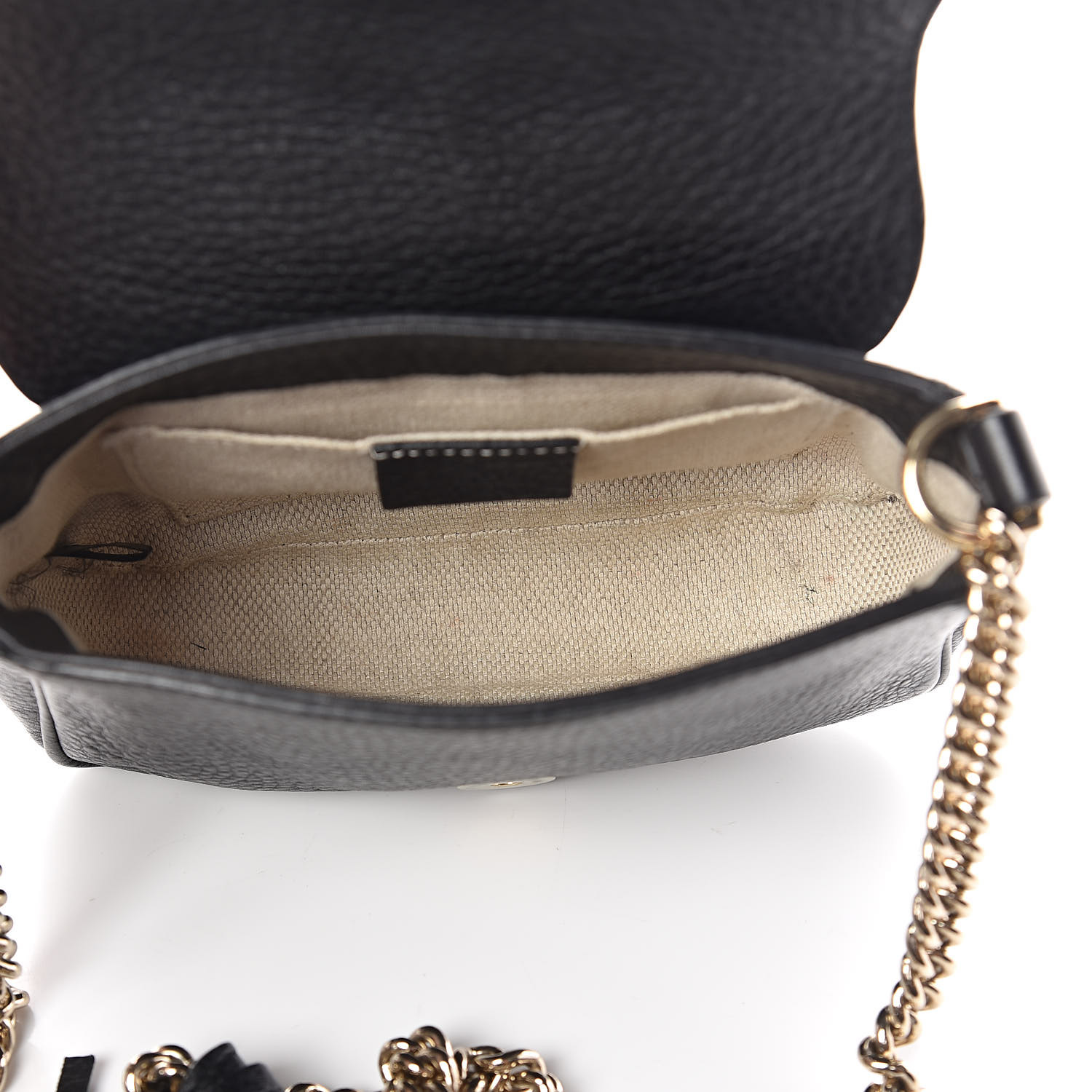 GUCCI Pebbled Calfskin Small Soho Chain Shoulder Bag Black 519142