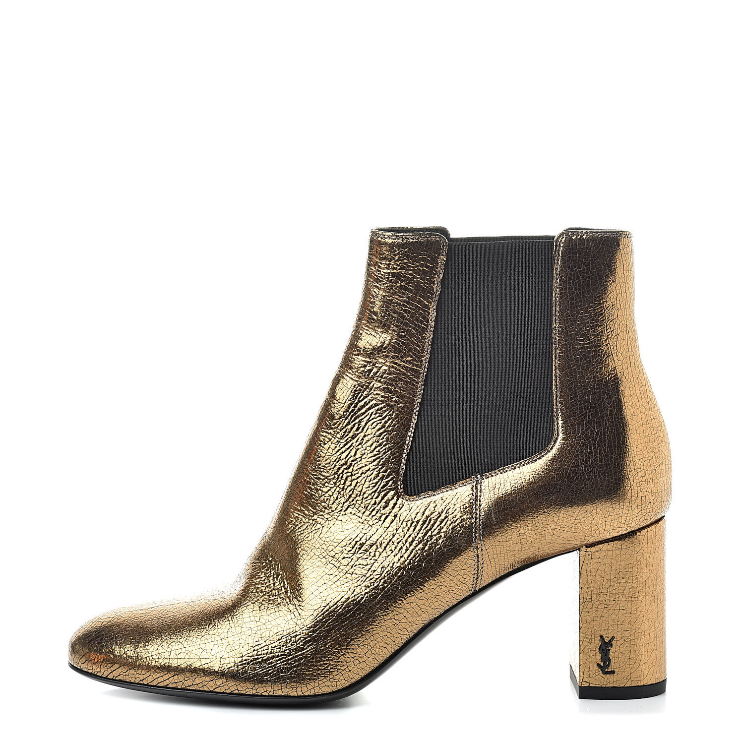 SAINT LAURENT Metallic Cracked Loulou Pin Booties 38.5 Copper 518683