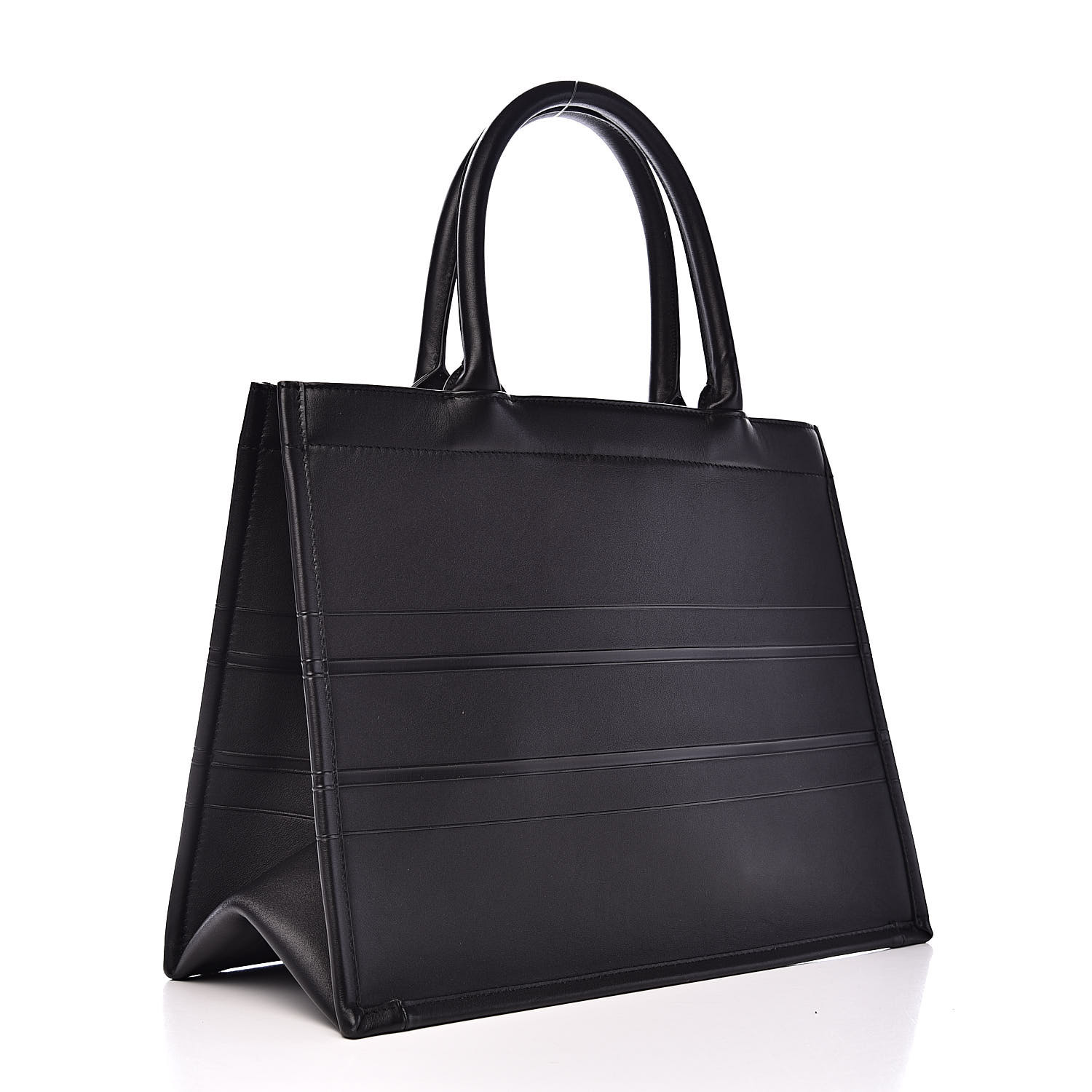 CHRISTIAN DIOR Embossed Calfskin Small Book Tote Black 519252