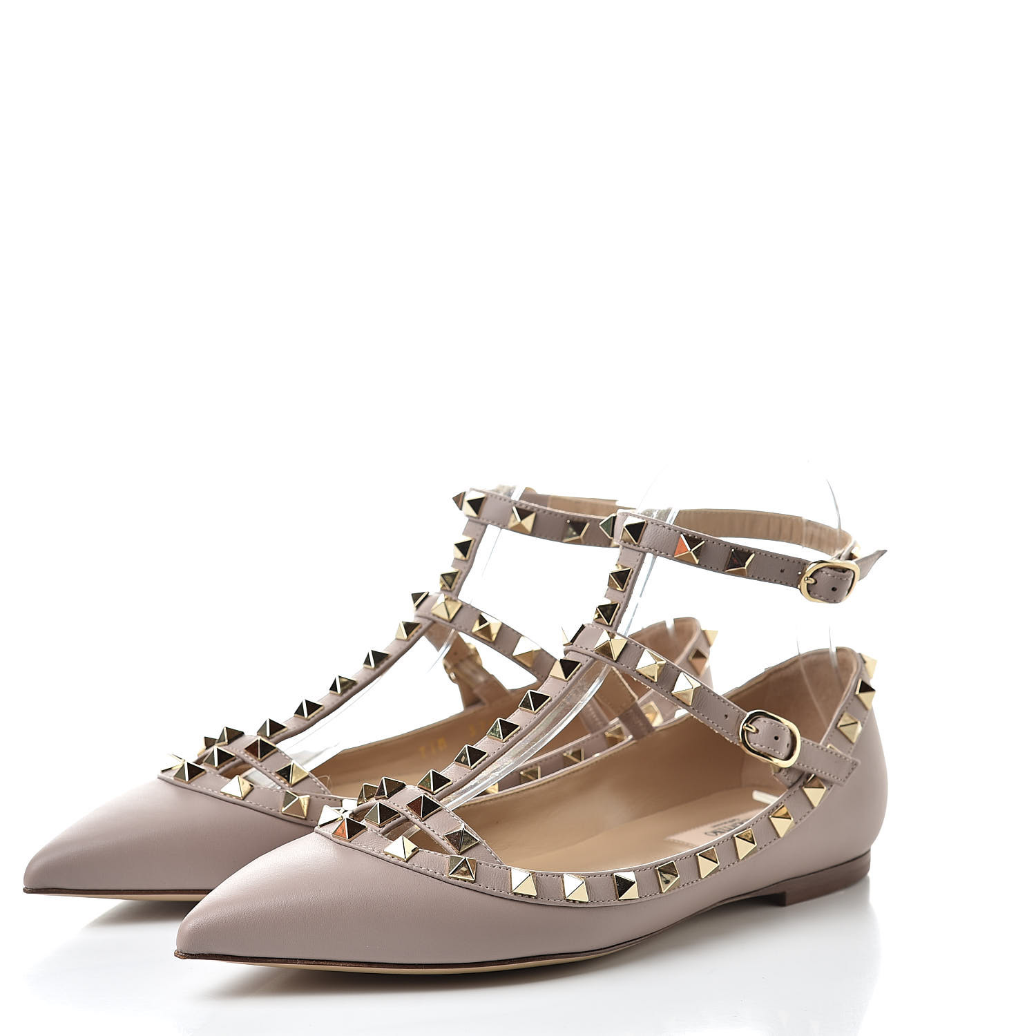 VALENTINO Nappa Rockstud Cage Flats 37.5 Poudre 518219