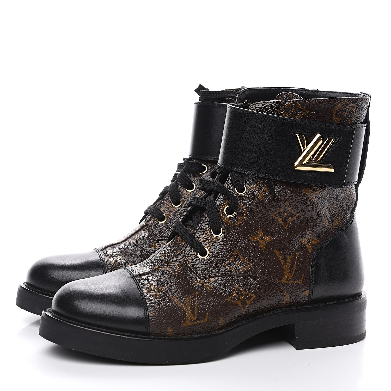 LOUIS VUITTON Calfskin Monogram Wonderland Flat Ranger Boots 37.5 Black ...