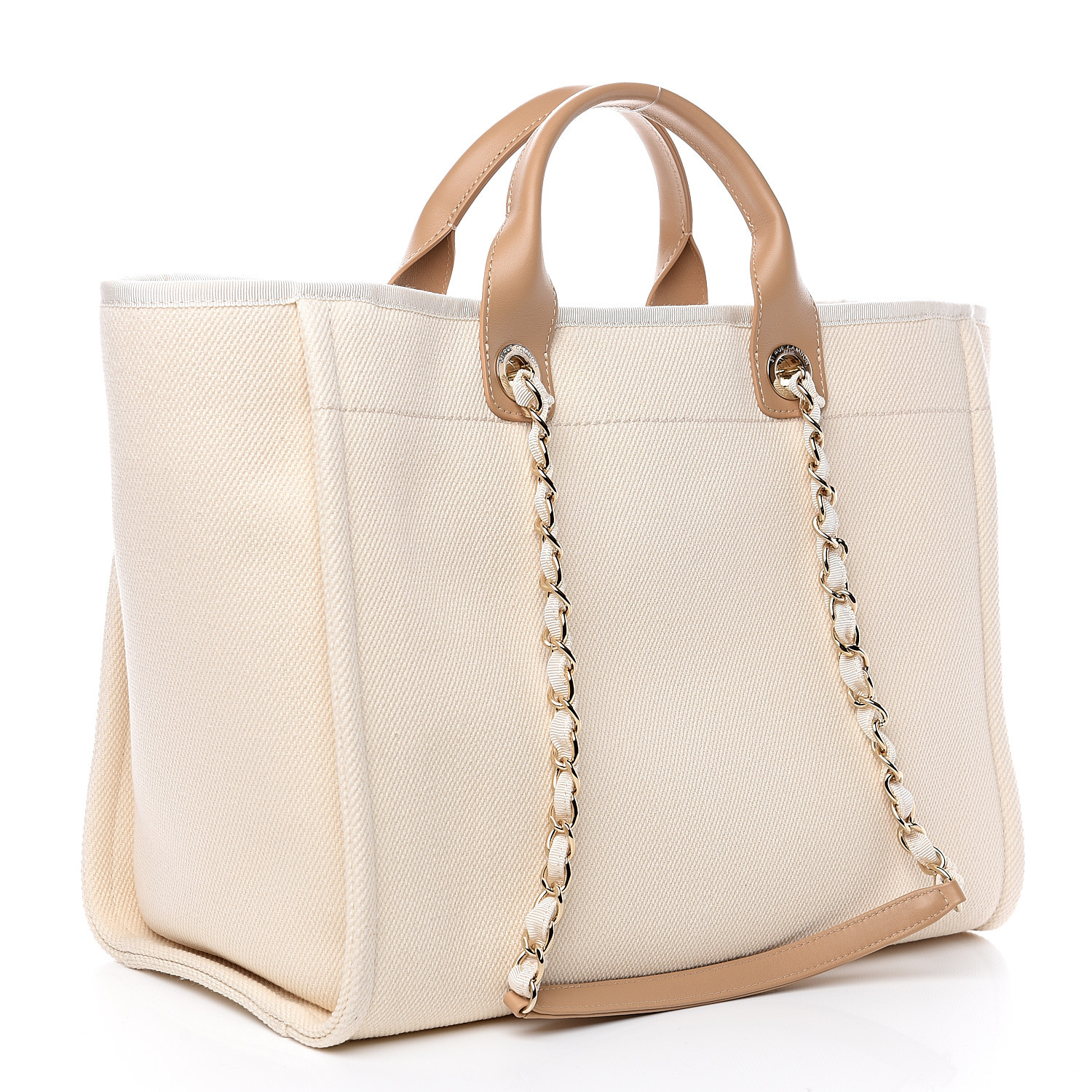 CHANEL Canvas Pearl Large Deauville Tote Ecru Beige 628508 | FASHIONPHILE