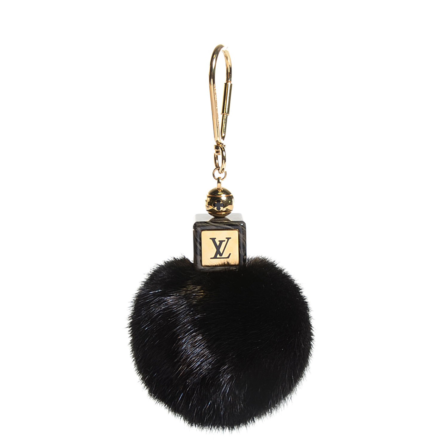 LOUIS VUITTON Mink Fur Fluffy Bag Charm Black 101498
