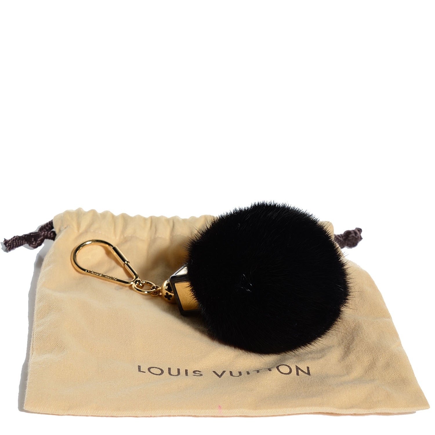 LOUIS VUITTON Mink Fur Fluffy Bag Charm Black 101498