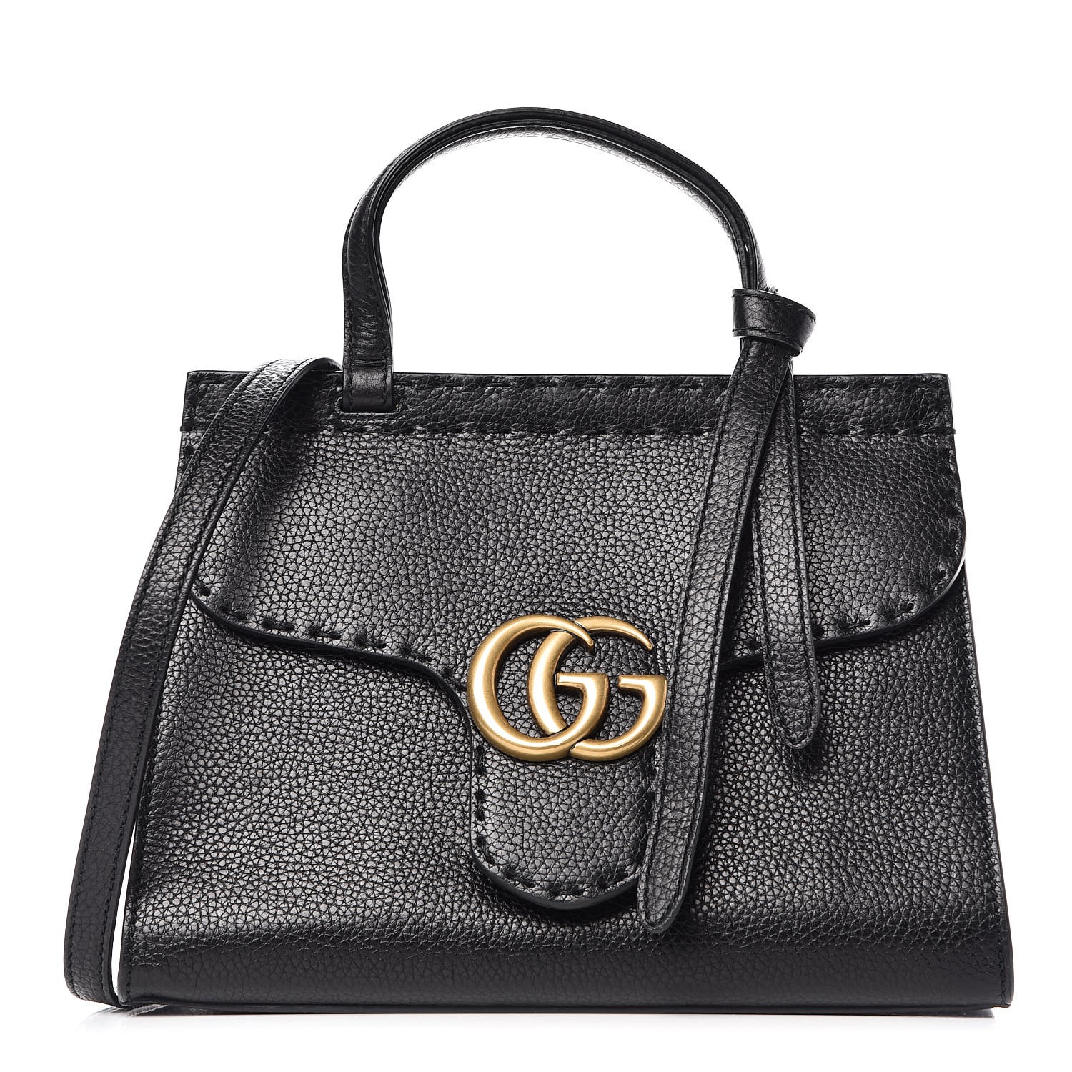 GUCCI Calfskin Mini GG Marmont Top Handle Bag Black 335199