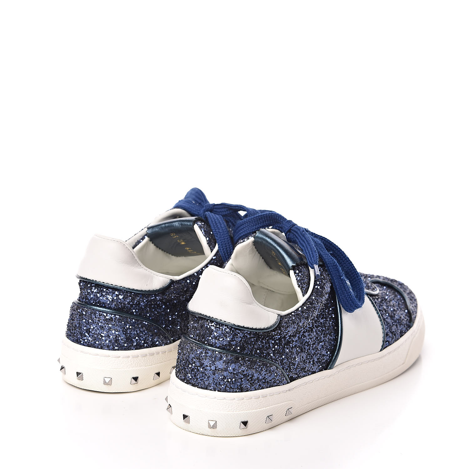 VALENTINO Calfskin Glitter Flycrew Sneakers 38 Blue 509203