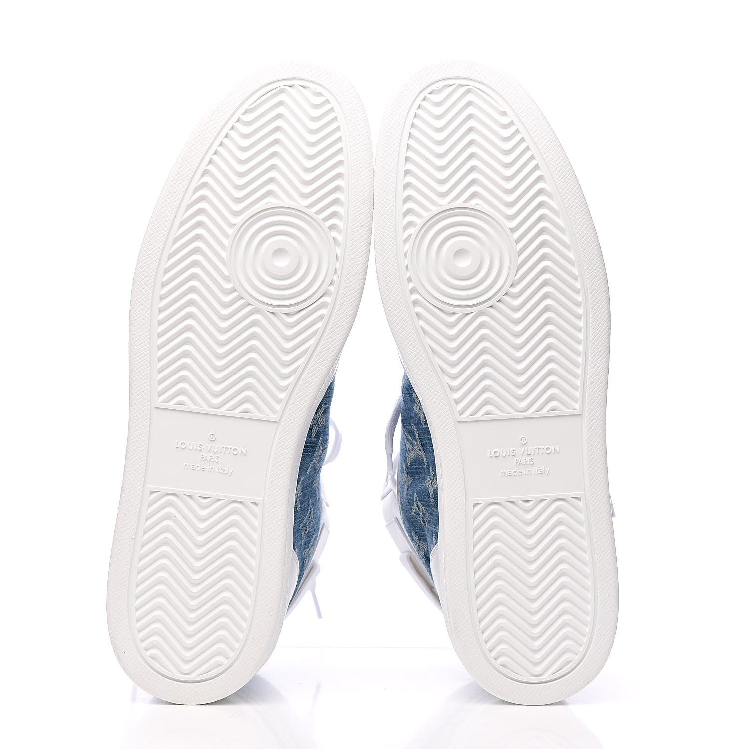 LOUIS VUITTON Calfskin Monogram Denim Rivoli High Top Sneakers 10 White 502430