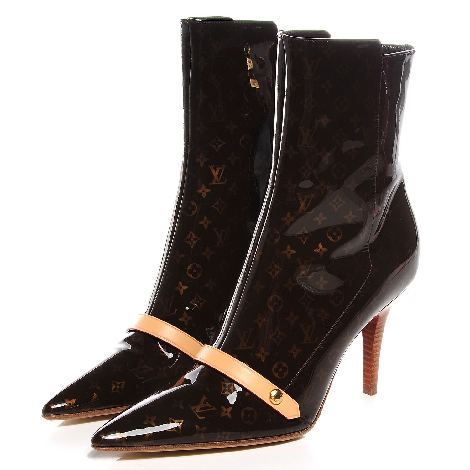 LOUIS VUITTON Monogram Patent Gina Ankle Boots 37 98240