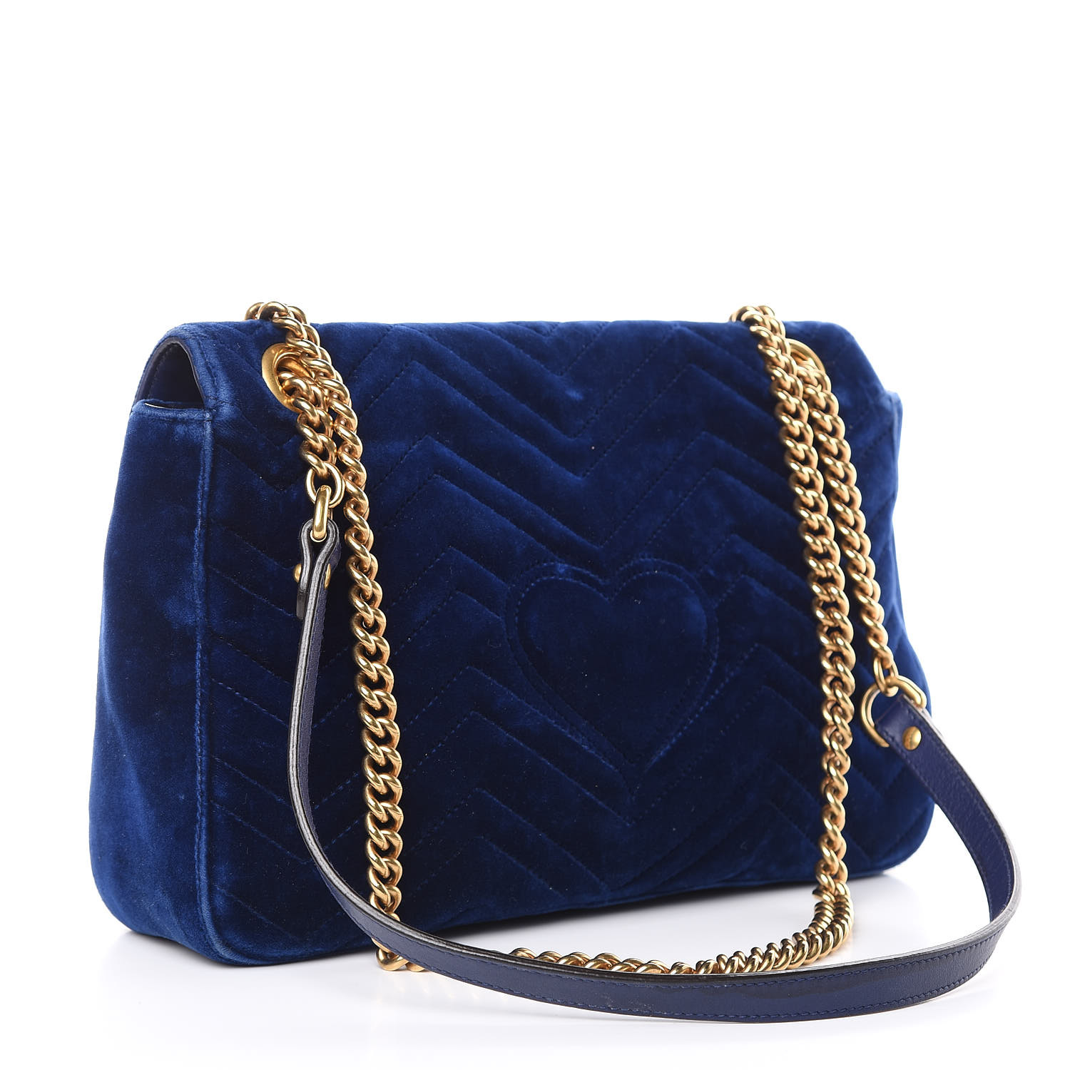 GUCCI Velvet Matelasse Medium GG Marmont Shoulder Bag Cobalt Blue 447316