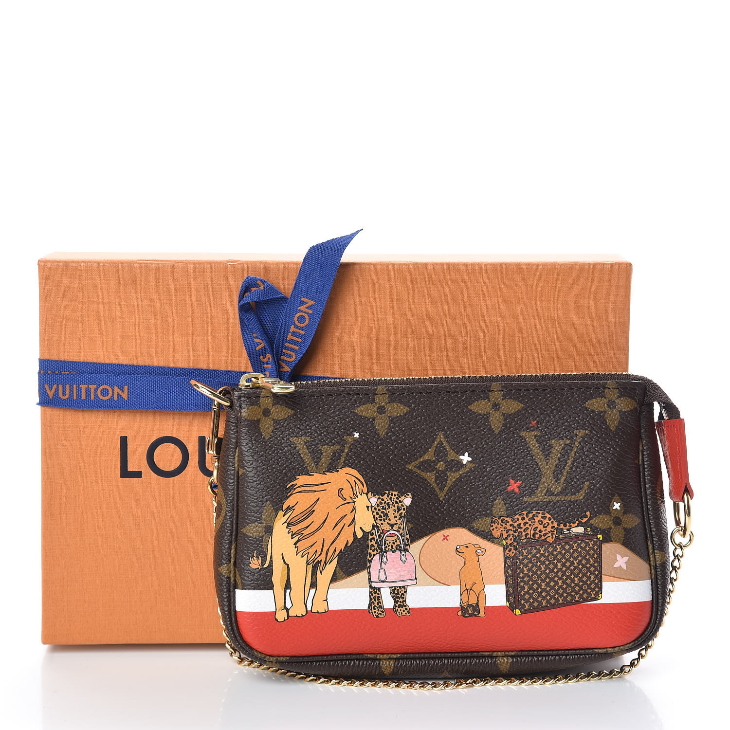 LOUIS VUITTON Monogram Lions Xmas Mini Pochette Accessories 447329