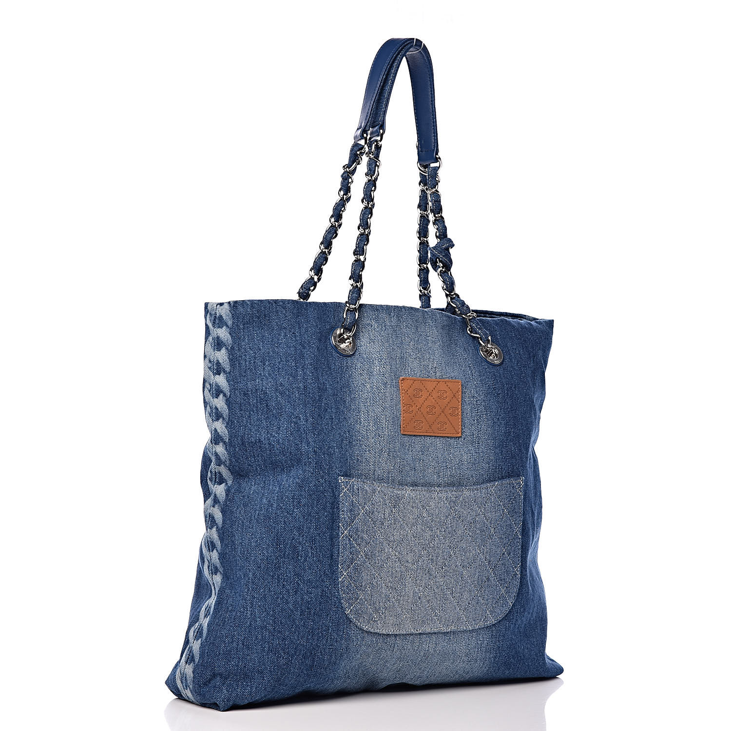 CHANEL Printed Denim Shopping Bag Blue 446516