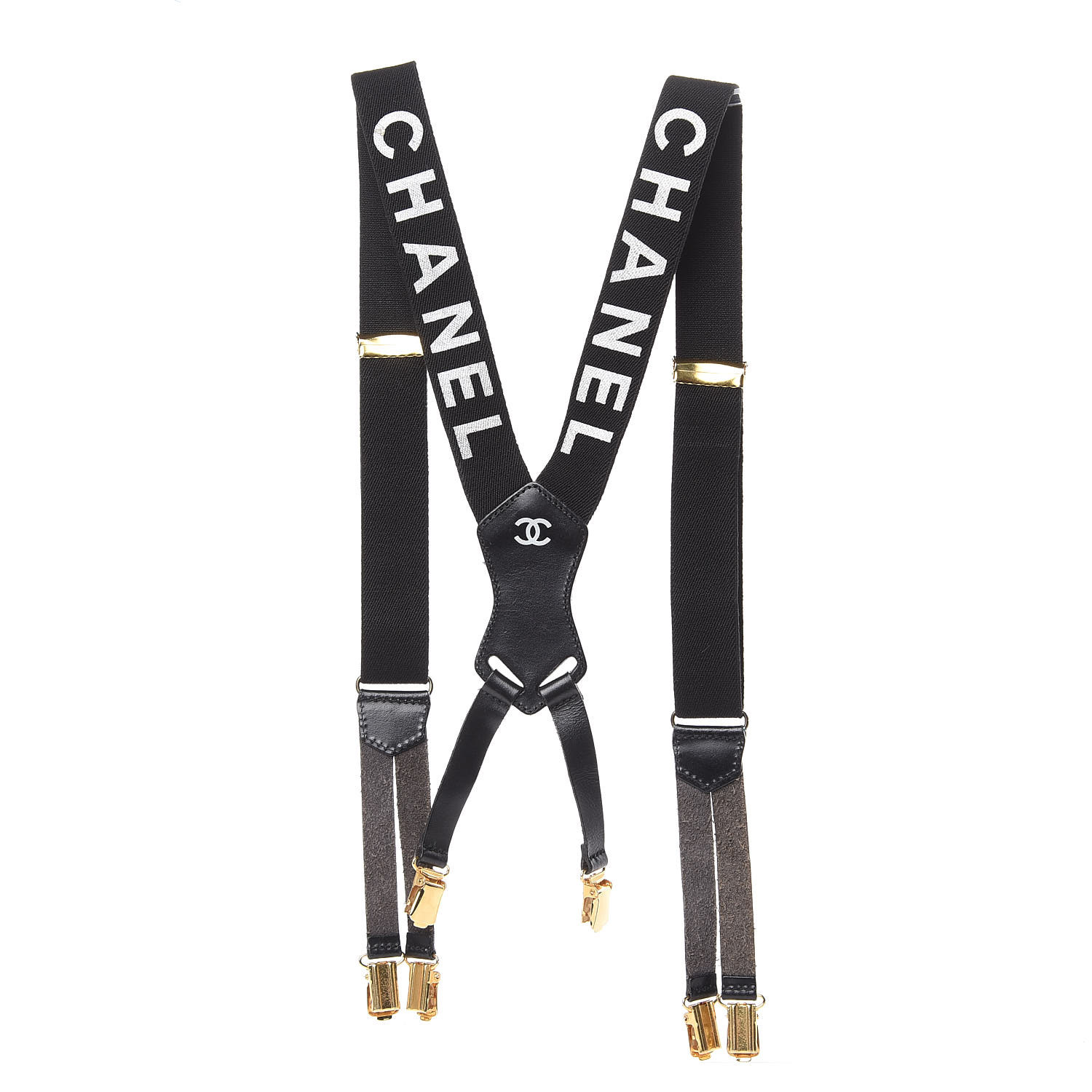CHANEL Logo Suspenders Black White 443637
