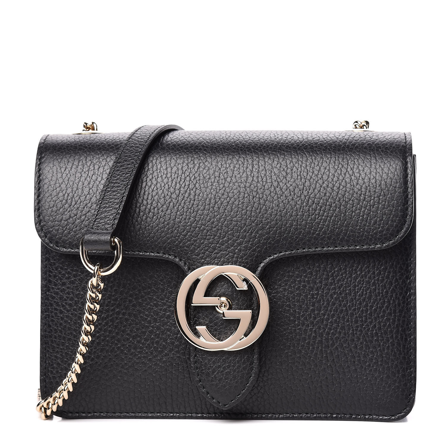 GUCCI Dollar Calfskin Small Interlocking G Shoulder Bag Black 447065 ...