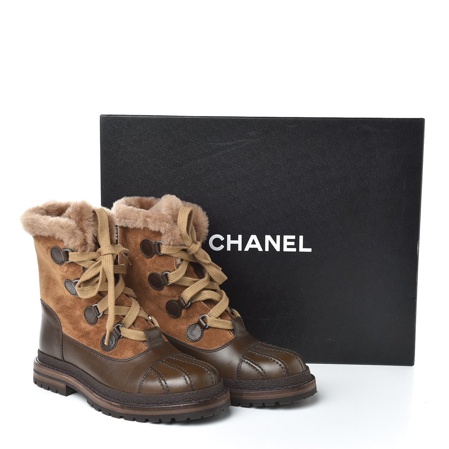 chanel calfskin lace up boots