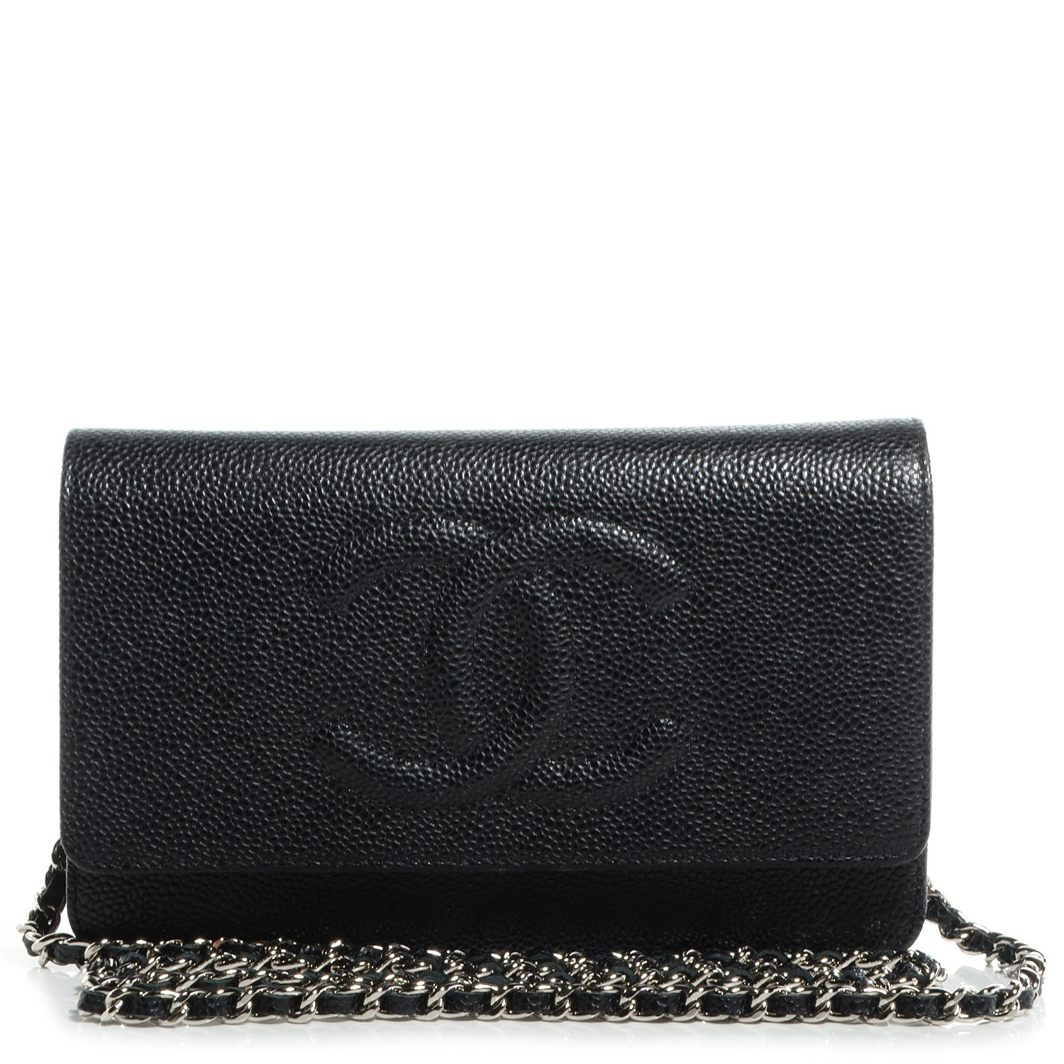 CHANEL Caviar Timeless CC Wallet on Chain WOC Black 72390