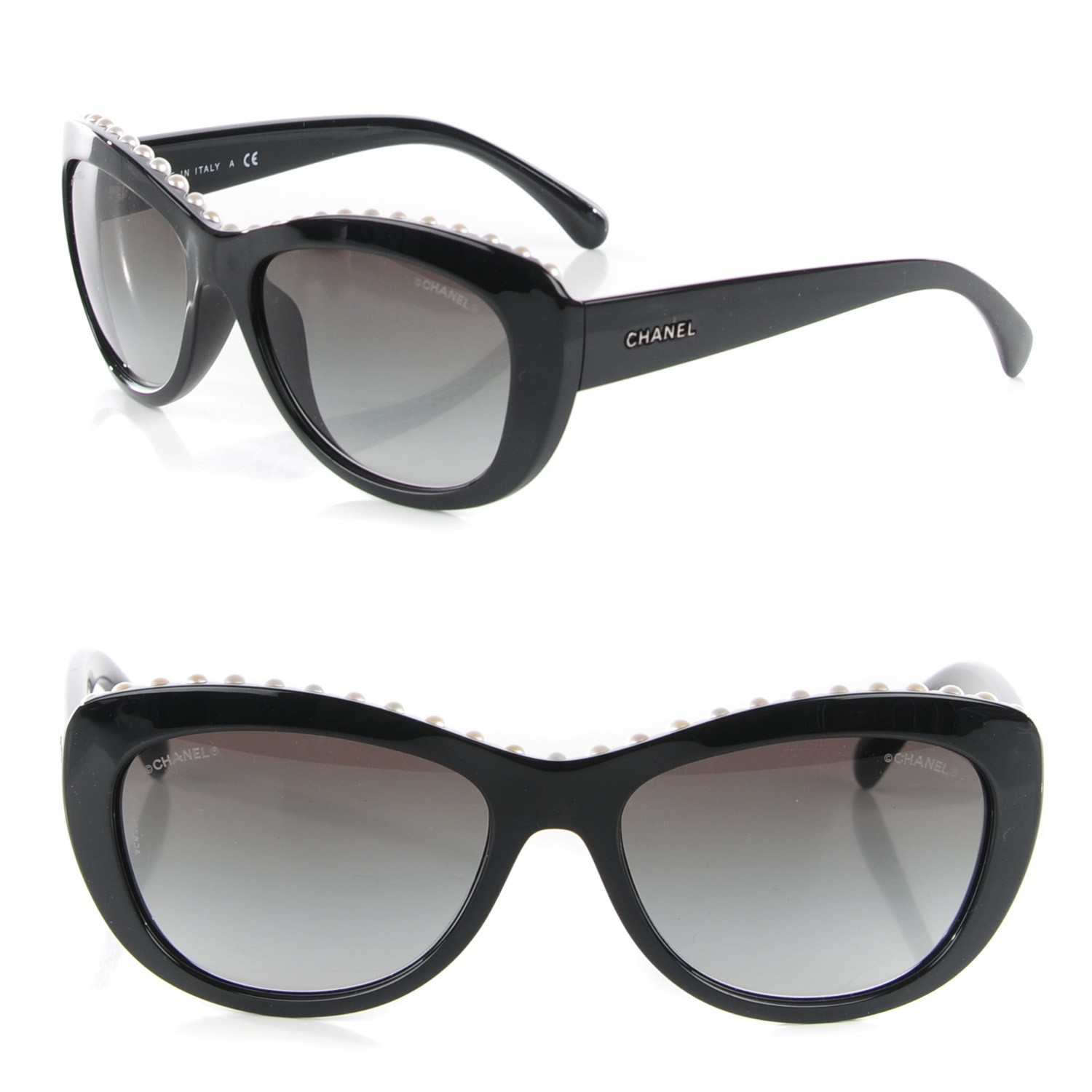 Chanel Freshwater Cultured Pearl Cat Eye Sunglasses 6038H Black 113731