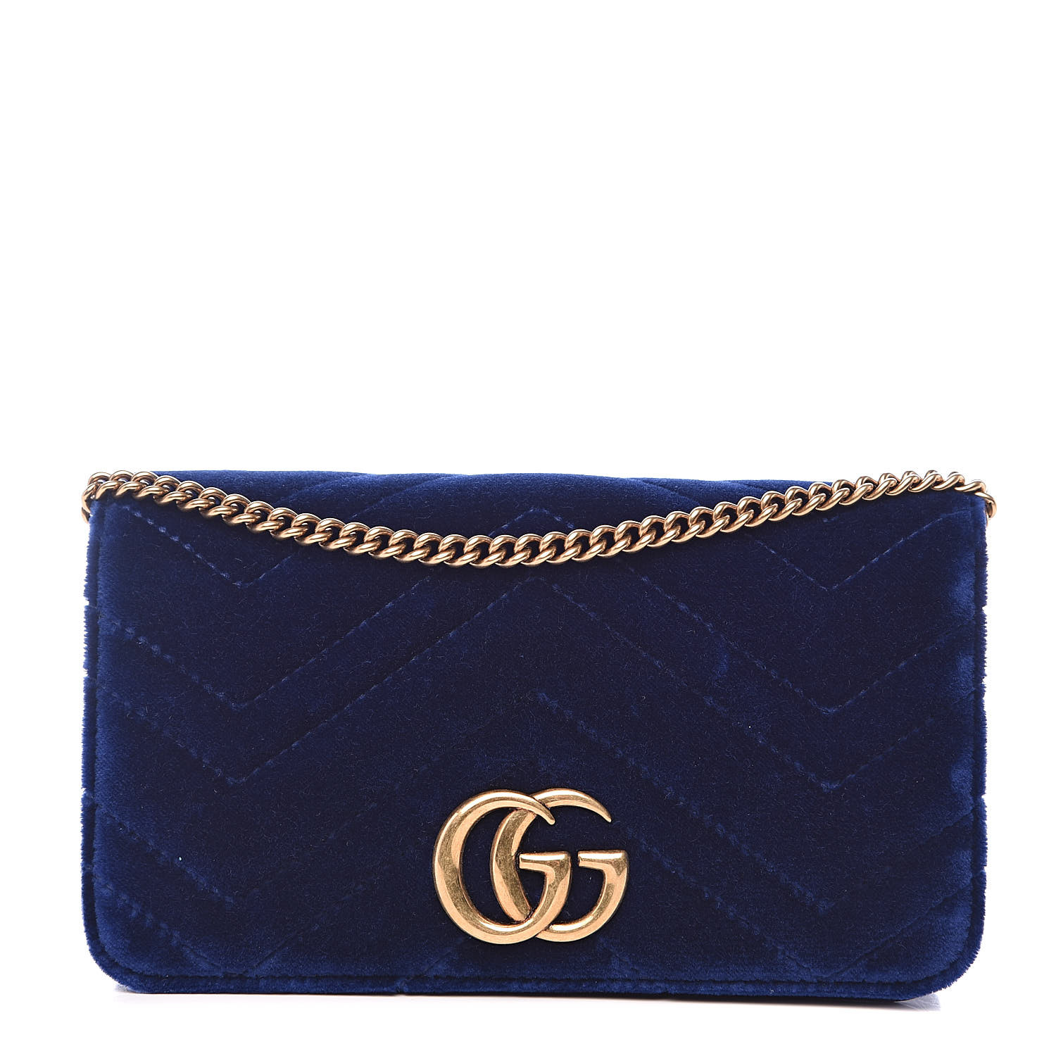 GUCCI Velvet Matelasse GG Marmont Mini Bag Cobalt Blue 520616