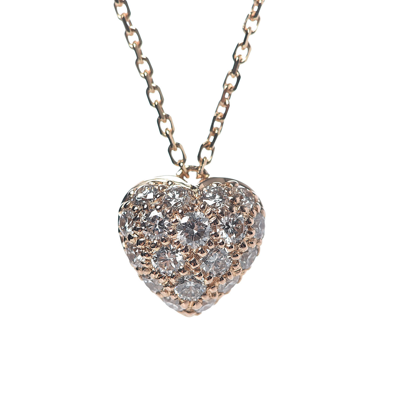 CARTIER 18K Pink Gold Diamond Pave Heart Pendant Necklace 481644