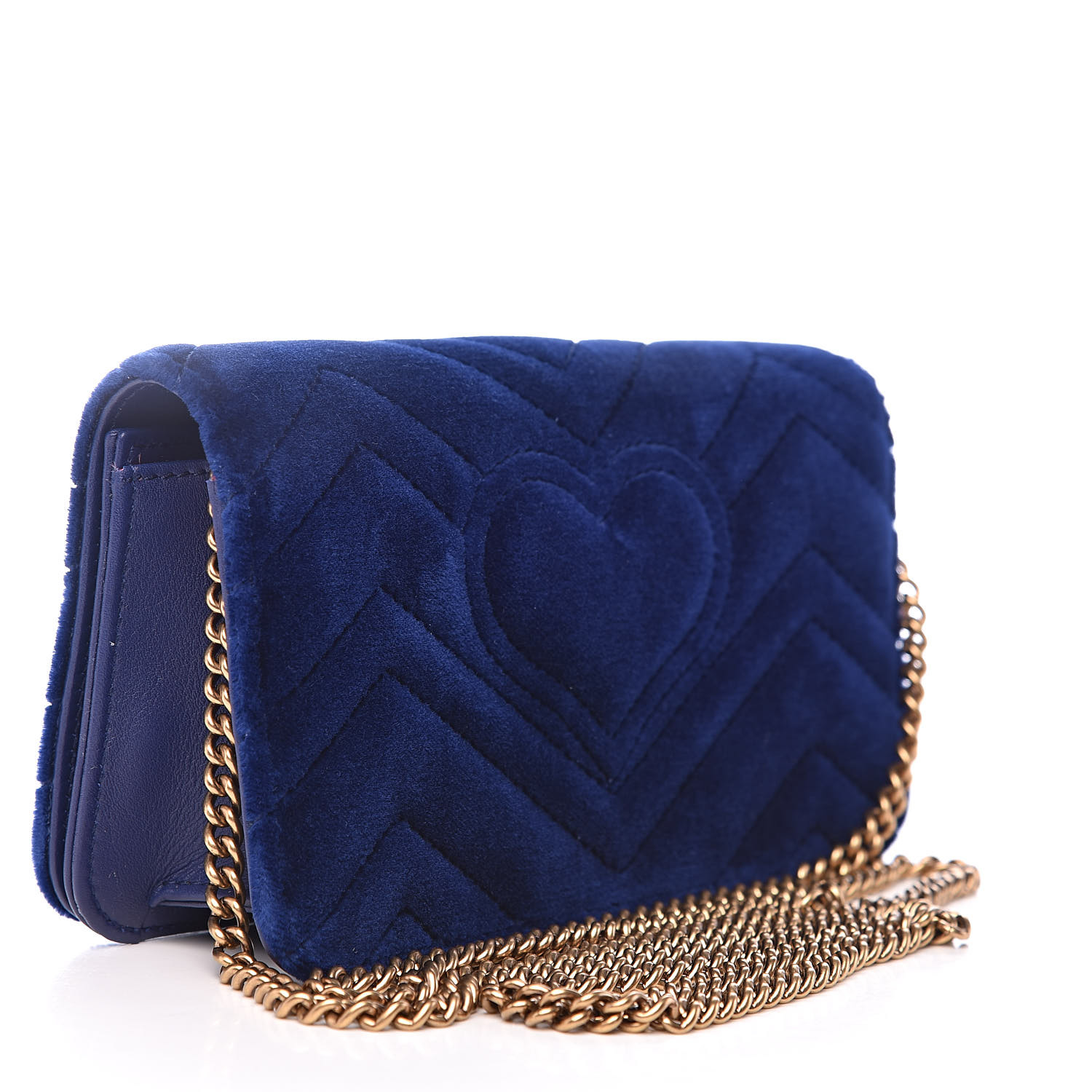 GUCCI Velvet Matelasse GG Marmont Mini Bag Cobalt Blue 520616