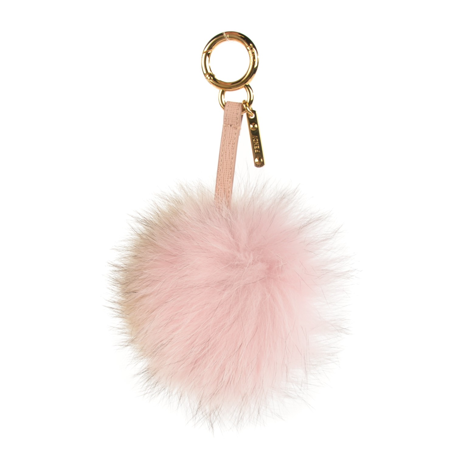 FENDI Fox Fur Pom Pom Bag Charm Beige Light Pink Camel 115141