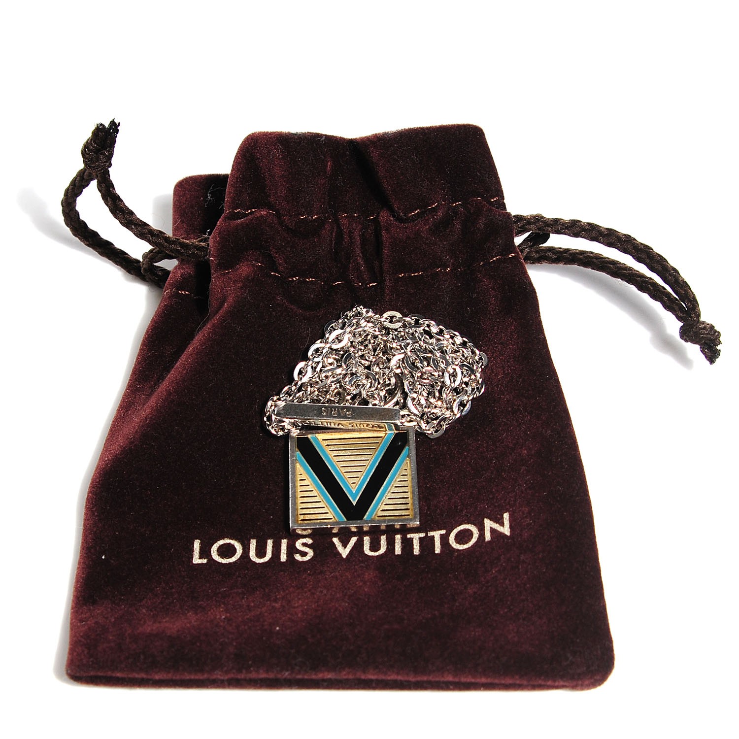 LOUIS VUITTON Mens Silver Geometrique V Toggle Necklace Turquoise 106776
