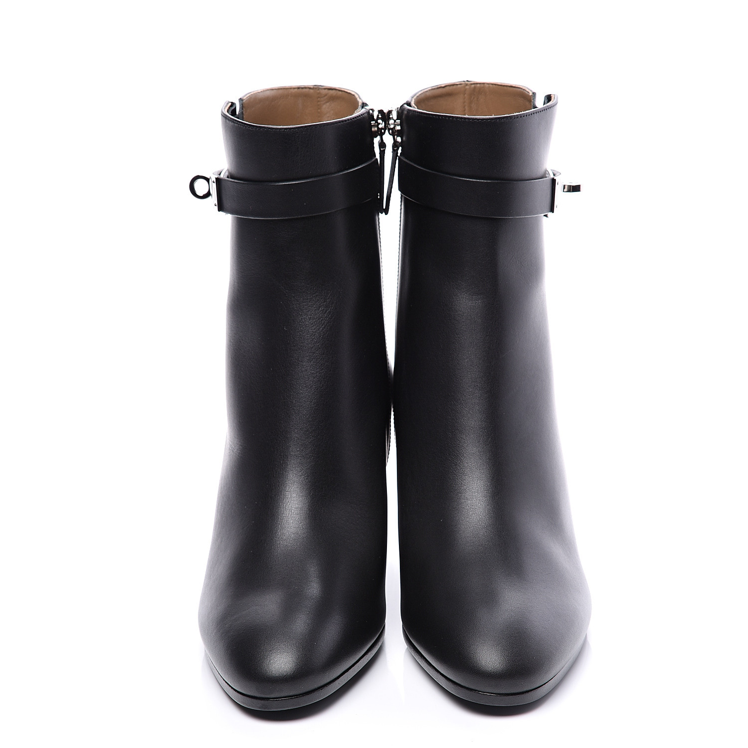 HERMES Calfskin Saint Germain Ankle Boots 37 Black 554886