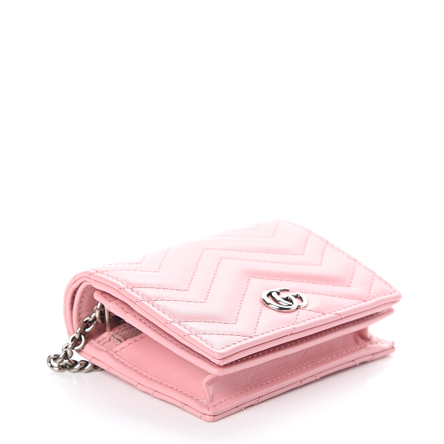 GUCCI Calfskin Matelasse GG Marmont Mini Wallet On Chain Pastel Pink 552860
