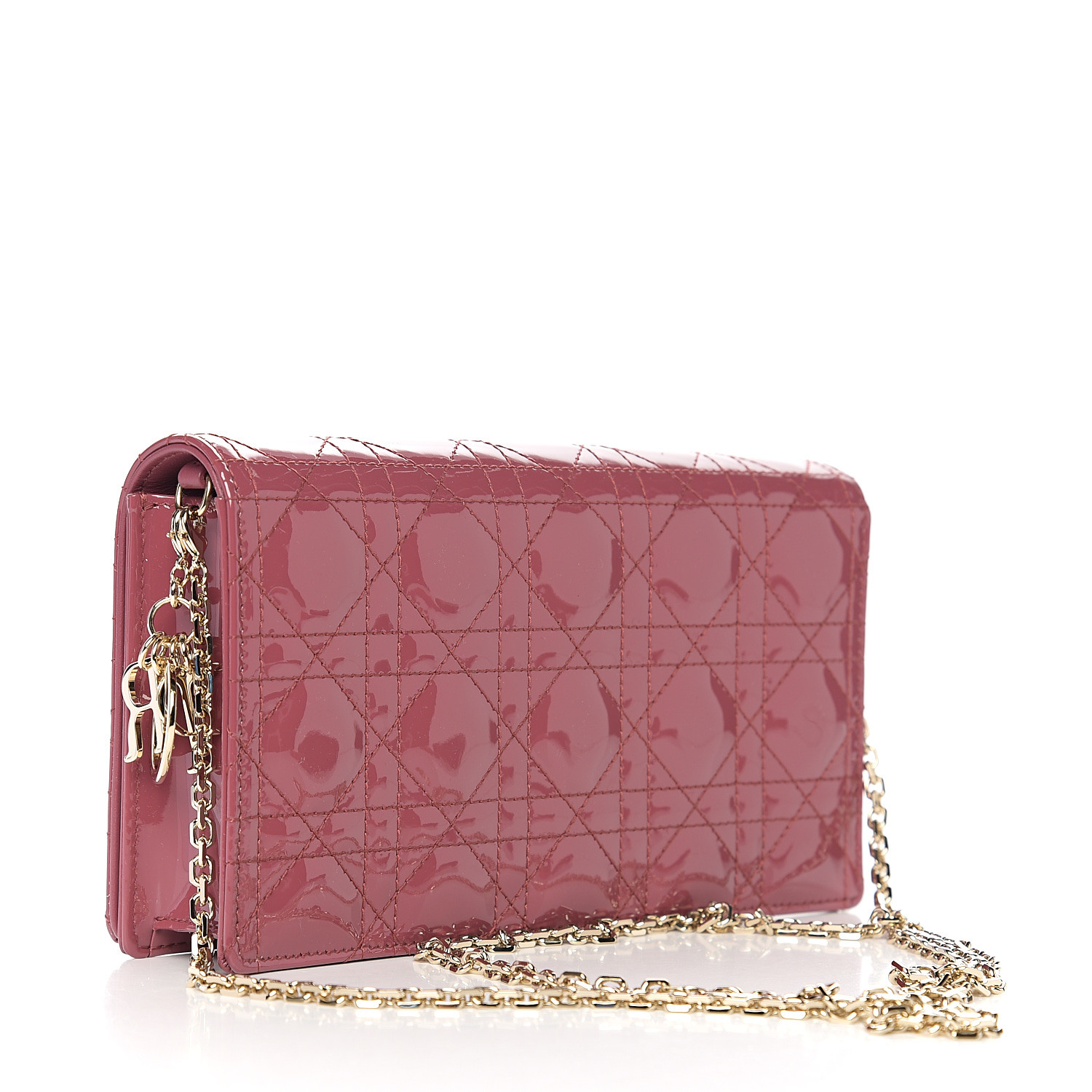 CHRISTIAN DIOR Patent Cannage Lady Dior Clutch Pink 555135