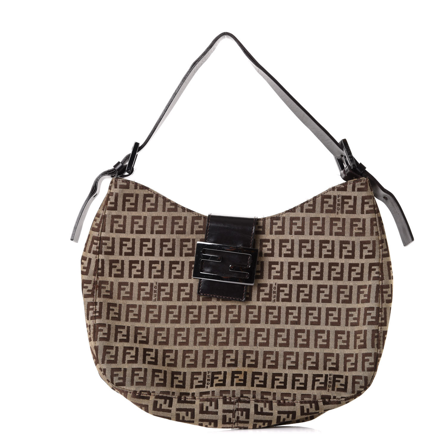 FENDI Zucchino Small Hobo Dark Brown 554127