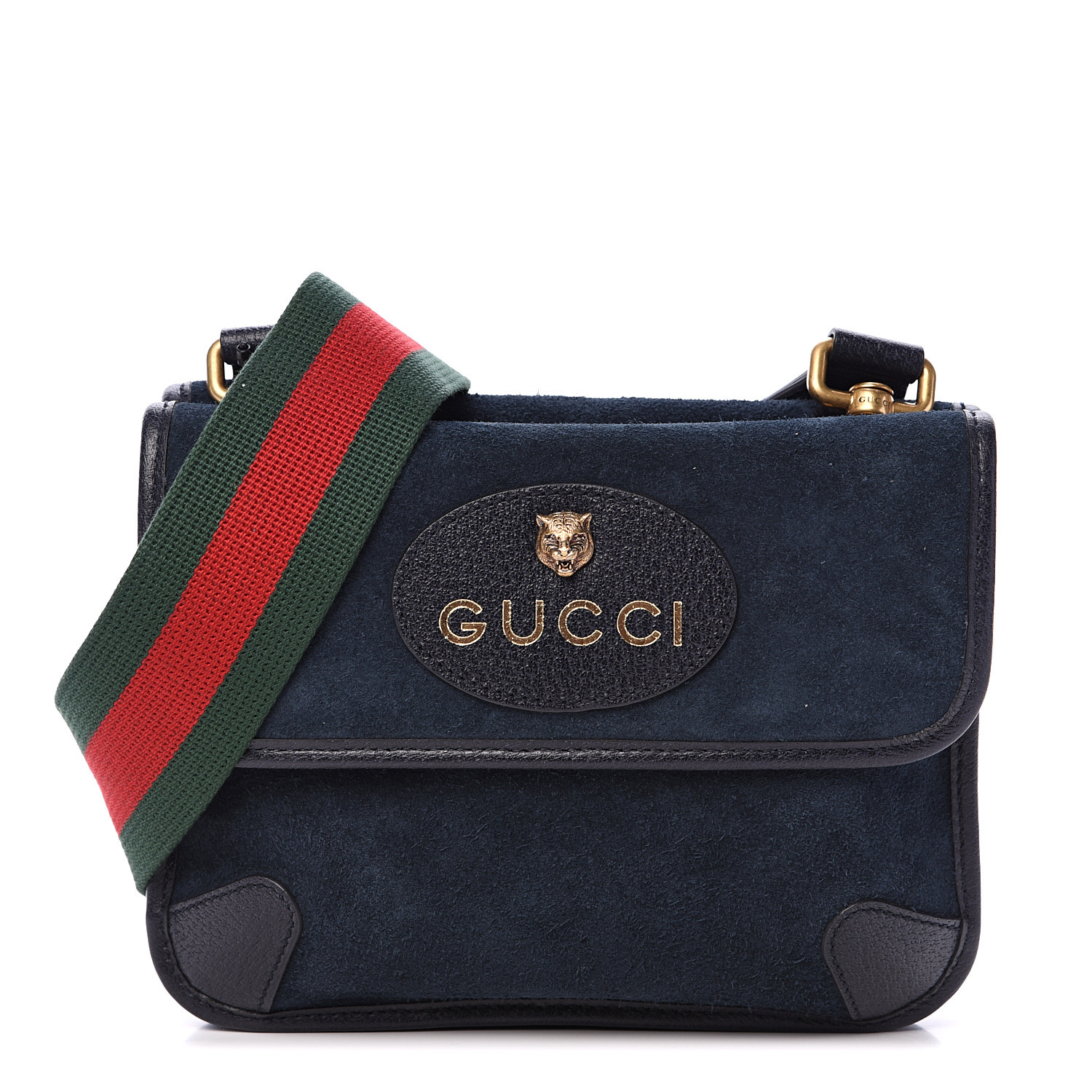 GUCCI Suede Neo Vintage Web Small Messenger Bag Navy 553835